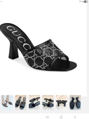 Gucci Black Crystal-Embellished Slide Sandal mesh mules Size 40.5 NWB